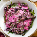 Overhead shot pickled beet salad.