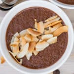 chocolate flaxseed pudding with toasted coconut