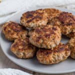 A plate of Keto meatballs on a white plate.