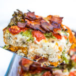 A delicious whole30 breakfast casserole with bacon and tomatoes.