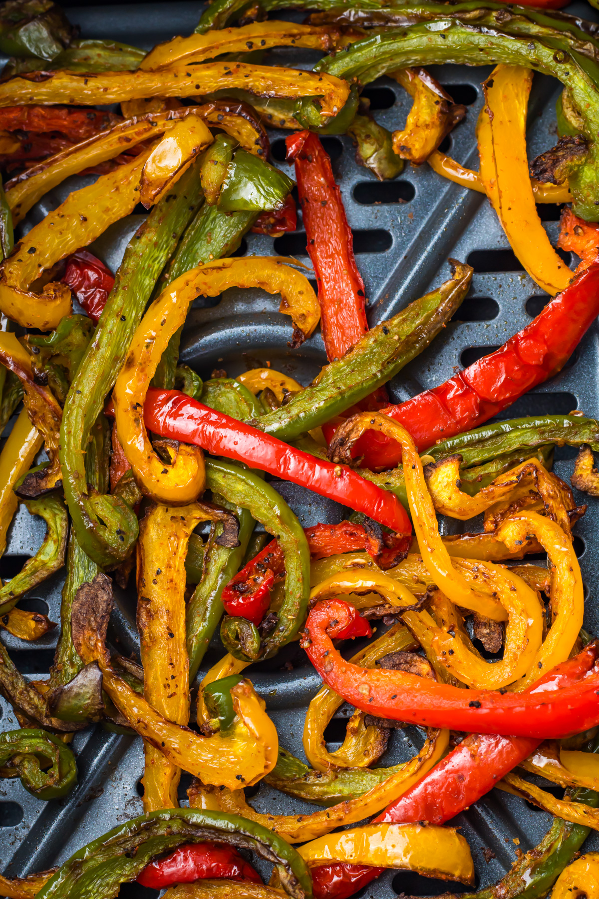 Close up of air fryer peppers.