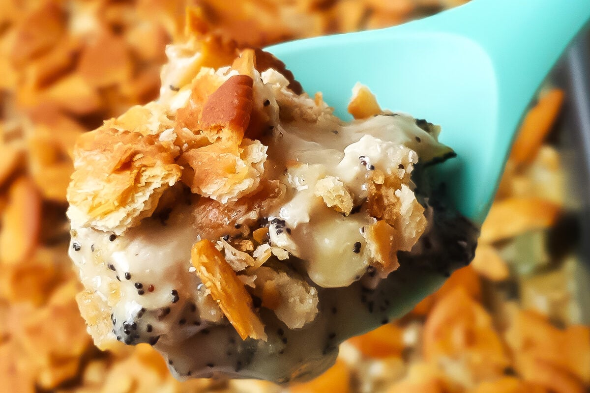 scoop of poppyseed chicken casserole