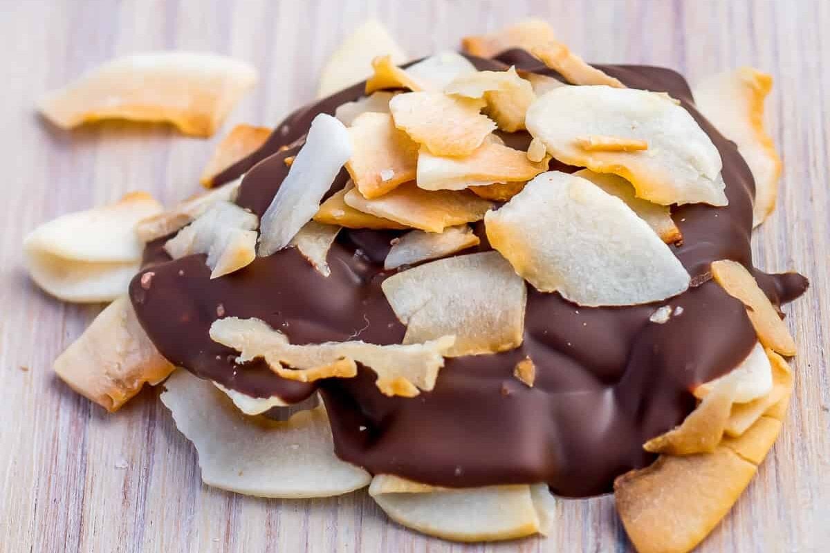 Coconut clusters on a wooden surface.
